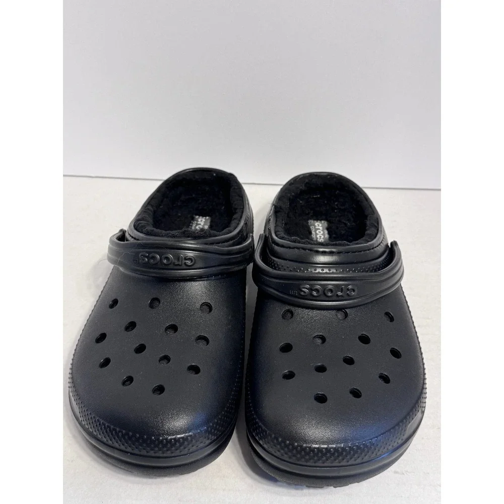 Crocs Kids' Classic Clogs Lined Black J6 slip on back strap clog shoes